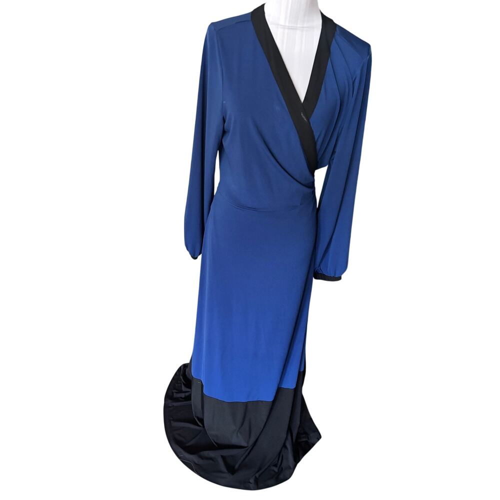 ELOQUII Blue & Black Maxi Wrap Dress Size 18/20